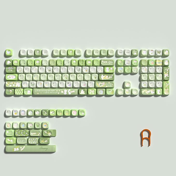 Womier Cute Bunny PBT Keycaps 132 Keys, MOA Profile Keycaps 60 65 75 98 100 Percent, Green Natural Custom Keycap Set for 61/64/68/84/87/100/104/108 Mechanical Keyboards (Green)