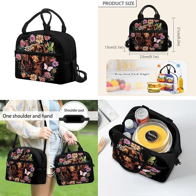 ZFRXIGN Dachshund Dog Teen Girls Backpack for School with Cute Pendant 4pc Backpack Set 17inch Middle High School Girls Bag and Insulated Lunch Box Pencil Case