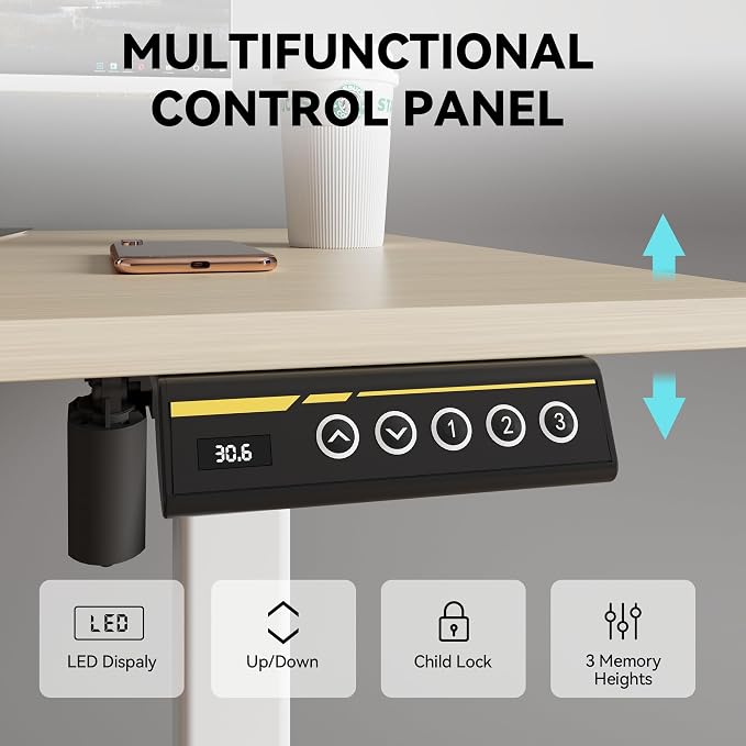Large Electric Standing Desk,55x24 Inches Adjustable Height Stand up Desk, Sit Stand Home Office Desk, 3 Preset Heights,Equipped with Hooks,Ergonomic Computer Desk Workstation，Nature