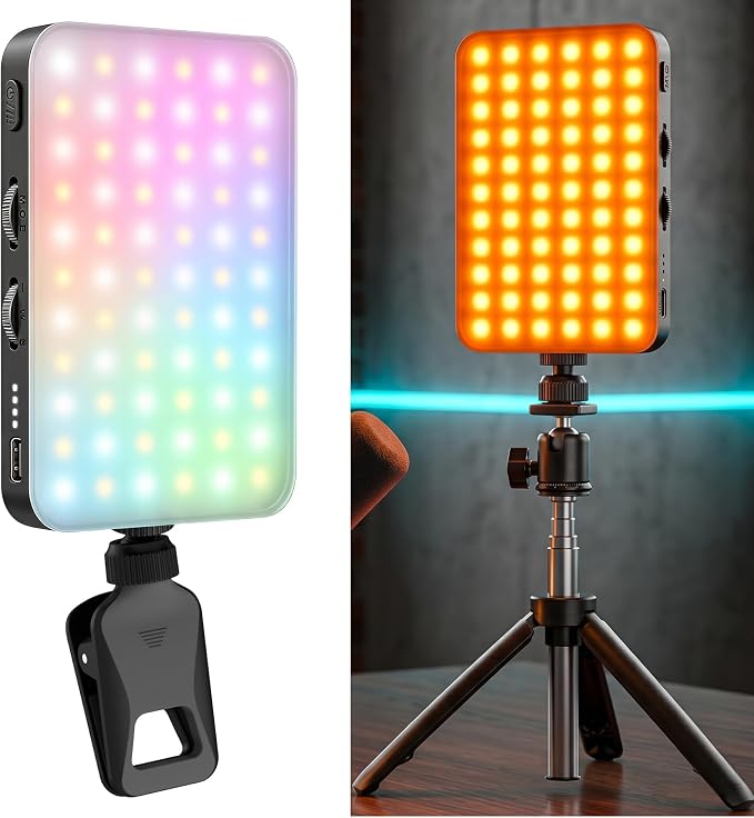 91 LED Portable Charger Selfie Light Video Conference Lighting | with Clip & Camera Tripod Adapter, Rechargeable 2000mAh, CRI 96+, 4 Light Modes, for Phone iPhone Webcam Laptop Makeup