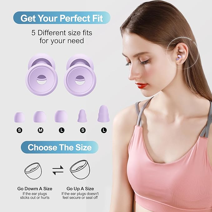 Ear Plugs for Sleeping, Reusable Silicone Ear Plugs for Sleeping Noise Cancelling, 30-35dB Noise Reduction Earplugs for Noise Sensitivity, Sleep, Snore, Travel, Focus