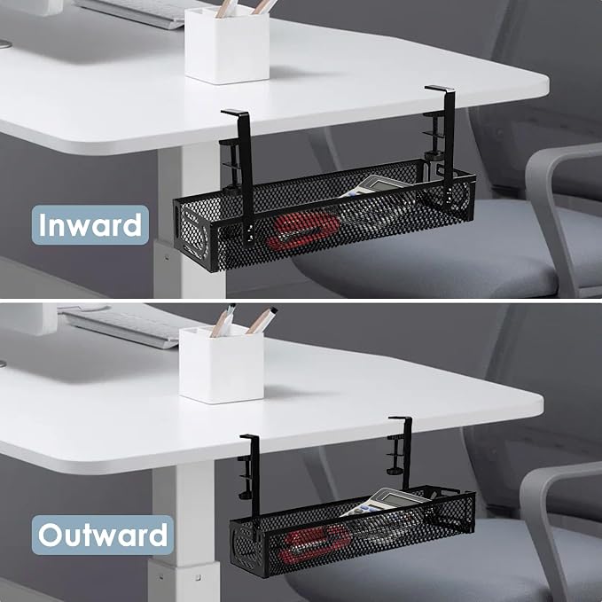 Under Desk Cable Management Tray, Cable Management Under Desk No Drill, Wire Management Tray with Clamp, Cord Organizer for Home Office, Black
