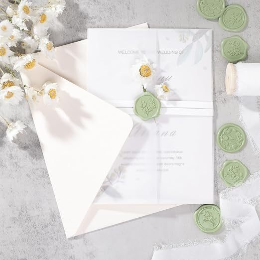 UNIQOOO Wax Seal Stickers - (3 Designs in 1 Pack) Wedding Invitation Envelope Seal Stickers, 60 Pcs Self-Adhesive Stickers, Perfect for Invitation, Christmas, Gift Wrapping (Sage Green)