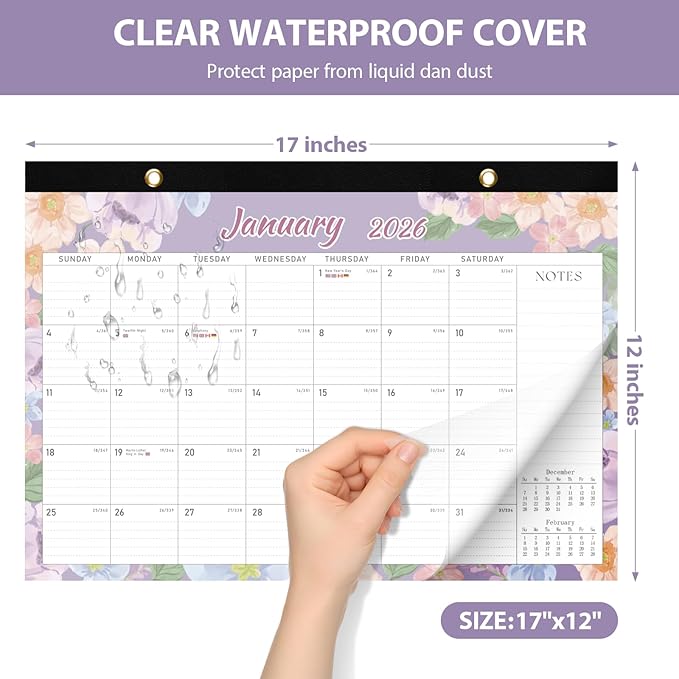 2026 Desk Calendar, Large Desktop/Wall Monthly Calendar (Jan. 2026 - Jun. 2027) 17'' x 12'' School Year Desk Planner for Teacher Family School Office Supplies (Pack of 2)
