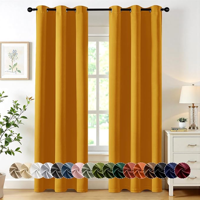 MIULEE Blackout Curtains for Bedroom Living Room 2 Panels, Thermal Insulated Room Darkening Drapes Grommet Noise Reducing Light Blocking Window Treatments 72 Inches Long 40x72 Inch Mustard Yellow