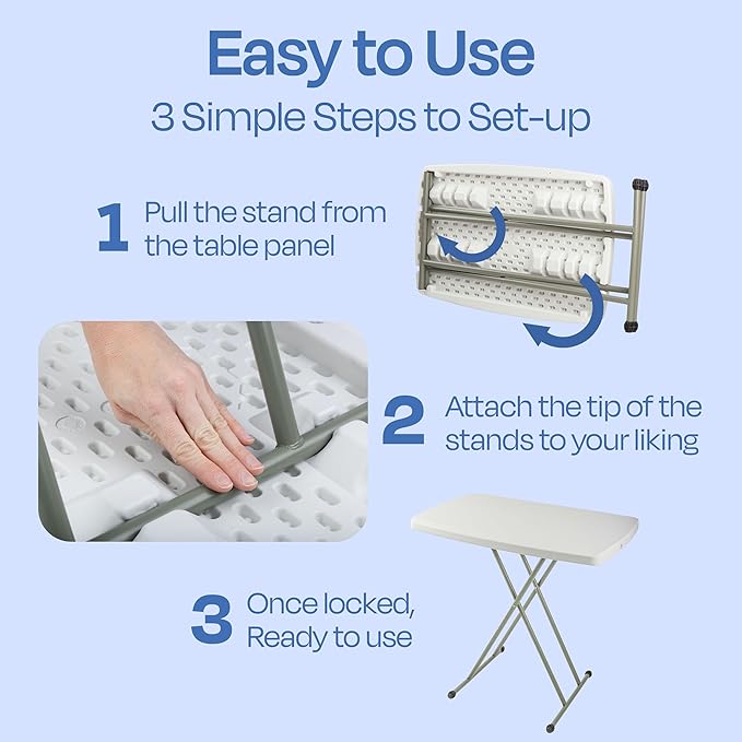 Lavish Home Portable Folding Tables - Lightweight Portable Folding Desk with Adjustable Height - Small Plastic Table for TV Tray, Playing Cards, and Craft Room (Single/White/2.5 FT Wide)