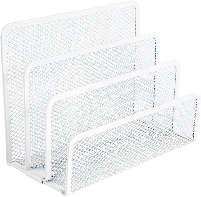 VANRA Small Letter Sorter Desktop File Holder Organizer Metal Mesh with 3 Vertical Upright Compartments (White)