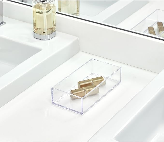 iDesign Stackable Makeup Drawer Organizer, Set of 3, Clear | Vanity Organizer, Desk Organizer