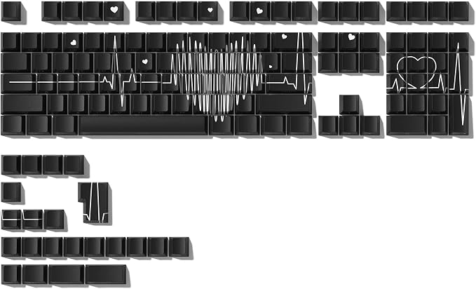 Cherry Profile Custom Keycaps, Heart Design PBT Keycap Set with Dye Sublimation, Side Printed Key Caps Suitable for Cherry Gateron MX Switches Mechanical Keyboard & 130 pcs - Black