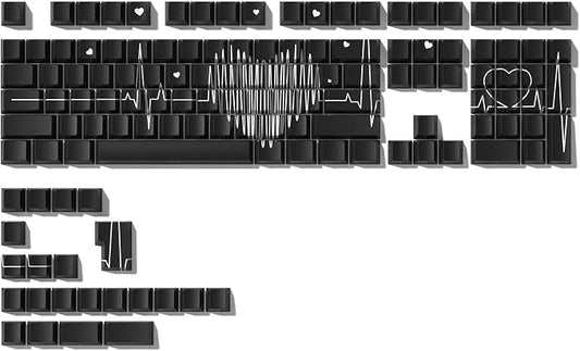 Cherry Profile Custom Keycaps, Heart Design PBT Keycap Set with Dye Sublimation, Side Printed Key Caps Suitable for Cherry Gateron MX Switches Mechanical Keyboard & 130 pcs - Black