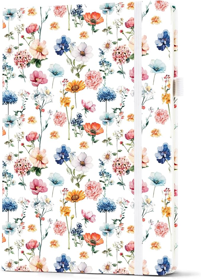 Lined Journal Notebook A5, College Ruled Hardcover Journal for Women, 160 Pages with 100gsm Thick Paper for Writing, Work, Notes & Journaling, Gift for Women, Dense Flower