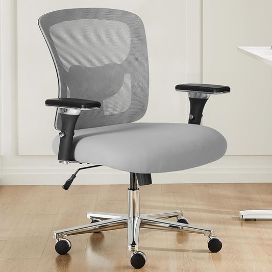 DUMOS Big and Tall Office Desk Chair with Lumbar Support, 500lbs Heavy Duty Mesh Ergonomic Computer Chair with 4D Armrest and Wide Comfy Seat, Swivel Wheels for Adult, Grey