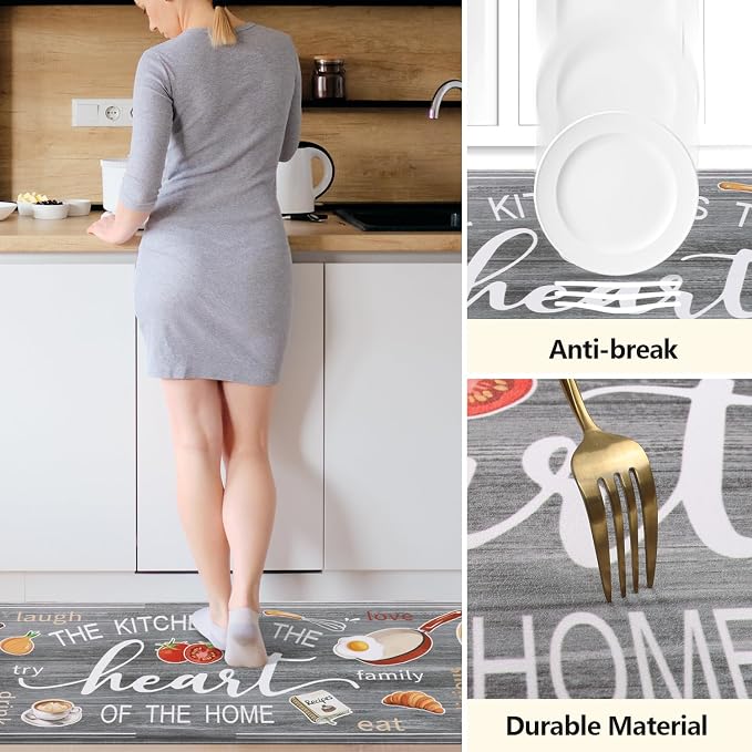 Yamaziot Anti Fatigue Kitchen Rug Set of 3, Non-Slip Cushioned Floor Mats | Waterproof, Stain Resistant, Farmhouse Cushioned Comfort Standing Desk Mat with Runner for Kitchen, Office, Sink, Laundry