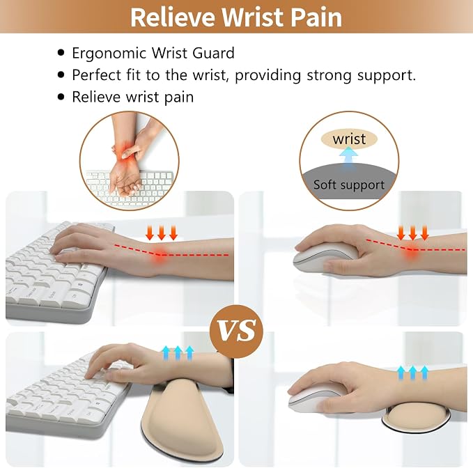 Beige Leather Desk Pad and Keyboard Wrist Rest, 27.6"x13.8" | 3in1 Mouse pad + Keyboard Wrist Rest + Mouse Wrist Rest, Non-Slip Waterproof Desk Writing Pad for Office and Home