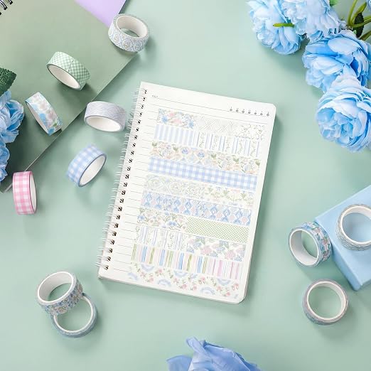 Gueevin 24 Rolls Watercolor Floral Washi Tape Set 15 mm Seasonal Flower Decorative Washi Tape for Craft Arts DIY Scrapbook Journaling Supplies Gift Wrapping(Flower and Bows)