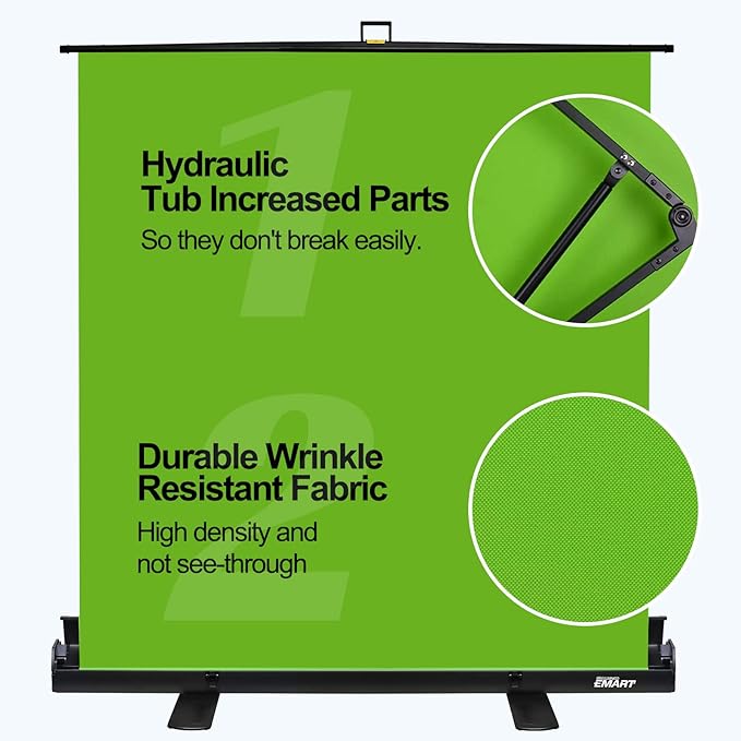 EMART Upgrade Green Screen, 58x74in Collapsible Chroma Key Panel for Background Removal, Portable & Retractable Wrinkle-Resistant Backdrop with Stand for Streaming, Photographic Studio, TikTok