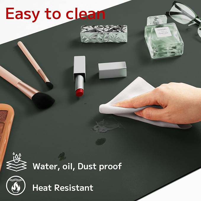 Makeup Mat for Vanity, Waterproof Dual-Sided Vanity Desk Protector for Dressing Table, Makeup Table Cover Mat Oilproof Dustproof Smooth Soft(47.2"*23.6'', Dark Green)