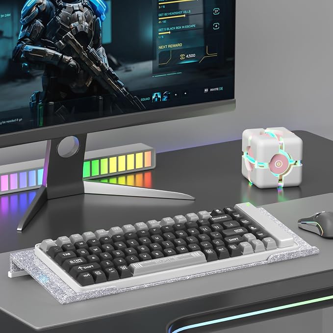 Ergonomic Computer Keyboard Stand - Adjustable Keyboard Riser Tilt Glitter Silver Acrylic Keyboard Tray Non-Slip Elevated Typing Key Board Holder Lift for Home Office Desk Accessories