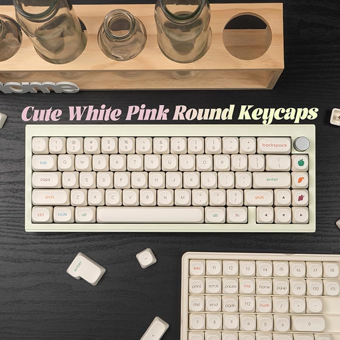 MOA Profile PBT Keycaps, Minimalist White Keycap Set, 124 Keys Cute Round Keyboard Keycap, Dye-Sublimation Custom Key Cap for 61/64/68/84/87/100/104/108 Cherry MX Mechanical Keyboards(Fruit)