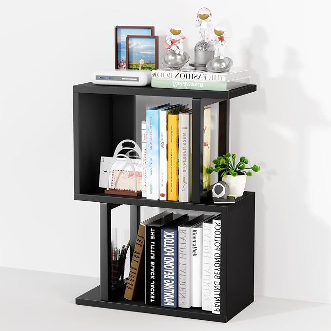 Desk Shelf Organizer, Small Desktop Bookshelf Wood, Black | Dorm Desk Hutch, 3-Tier, Desktop Organizer Shelf Storage Unit, for Home, Dorm, Office