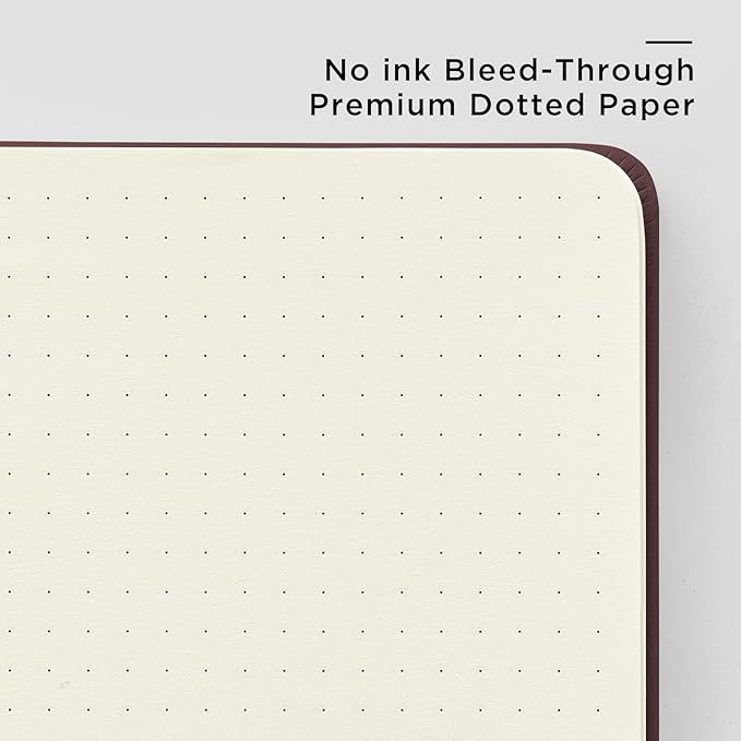 &And Per Se Dotted Journal Notebook, A5 Hardcover Leather Dotted Journal, 160 Pages 100gsm Thick Dot Grid Paper, 3 Sheets of Stickers Included - 5.7'' x 8'' (Dark Red)