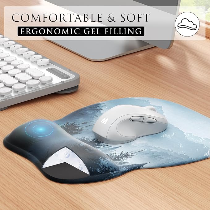 MROCO Ergonomic Mouse Pad with Gel Wrist Rest, Smooth Wrist Support Surface, Non-Slip PU Base for Pain Relief, Comfortable Mousepad for Computer, Laptop, Office & Home, 9.4 x 8.1 in, Cloud Forest