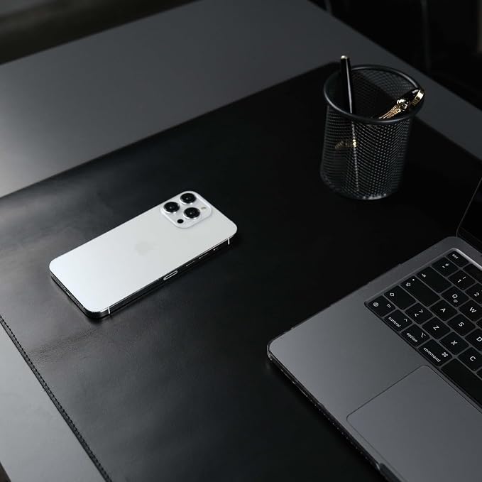 Jersey Genuine Calfskin Leather Desk Pad, Office Desk Mat with Non-Slip Bottom, Smooth Surface for Mouse & Keyboard, Desk Protector (36x19 inches) (Black)
