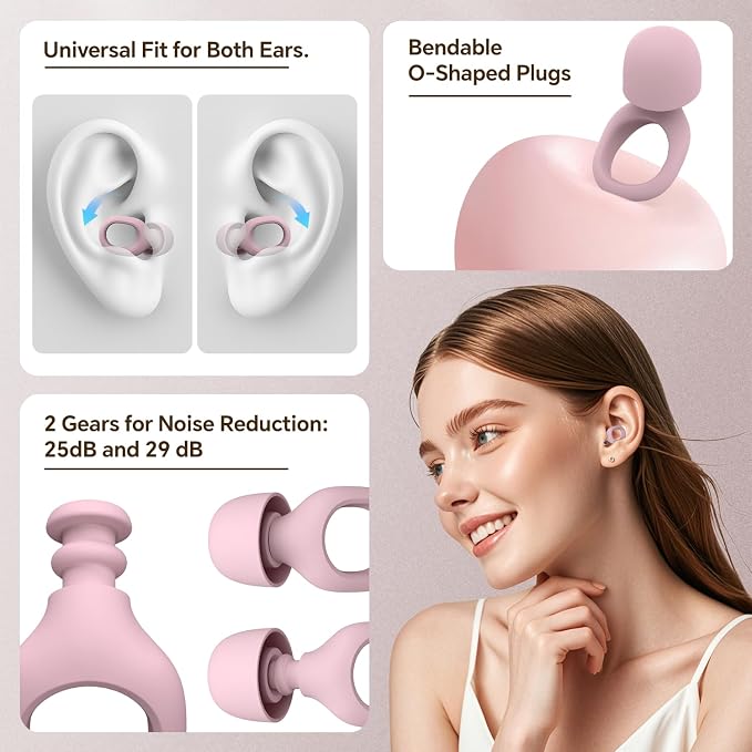 Ear Plugs for Sleeping, 25-29dB Soft Silicone Ear Plugs for Side Sleepers | Moldable Sleeper Friendly Design, Reusable Comfortable Earplugs for Snoring, Travel, Study, Focus, Airplane, Festivals