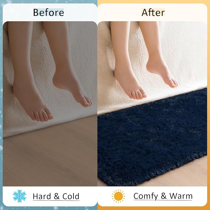 HOMORE Small Rugs for Bedroom 2x3 Feet Blue Rug for Bedroom Bedside Soft Fluffy Area Rugs for Desk Indoor Entrance Door Mat, Small Runner Rugs and Carpets for Dorm Nursery, Navy Blue