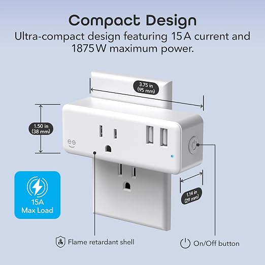 Geeni Switch + Charge Multi Port Smart Wi-Fi Plug with 2 USB Ports, Energy Saving Outlet with App Control, Compatible with Alexa and Google Home