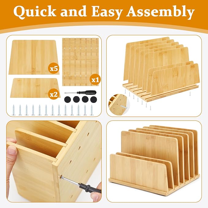 Unittype Bamboo Multi Device Organizer, 6 Slots Vertical Laptop Storage Rack, Computer Charging Station for Smartphones, Tablets and Laptops, Space Saving Organizer for Home Office