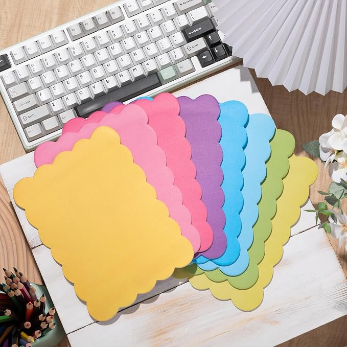 Eaasty 8 Pack 8 x 6 Inch Large Scalloped Sticky Notes Self Sticky Note Pads Cute Aesthetic Colorful Wavy for School Office Supplies, 30 Sheets/Pad, Total 240 Sheets(Bright Colors)