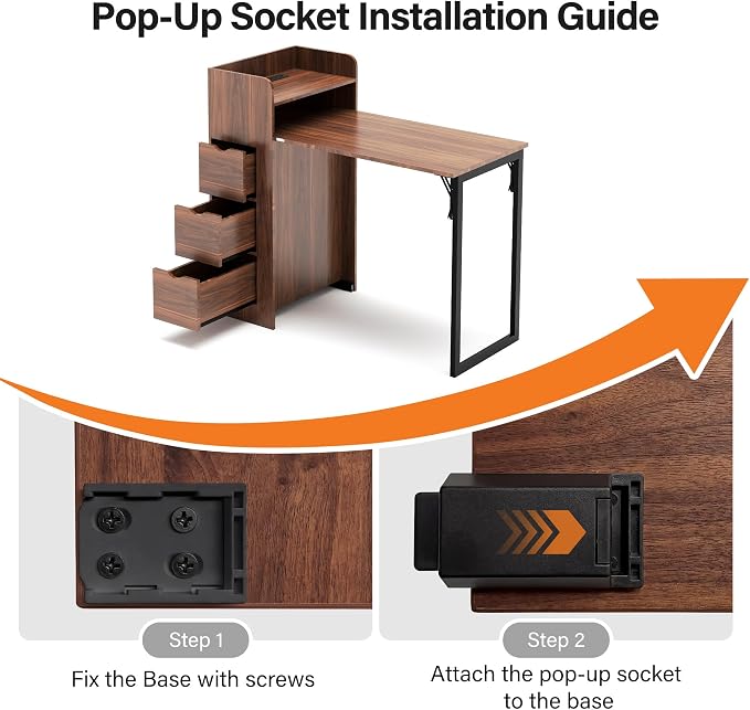 LAUSAINT HOME Wall Mounted Foldable Desk, Space Saving Hidden Desk with Storage & Power Outlet, Fold Out Table for Small Spaces, Home Office Bedroom (Walnut)