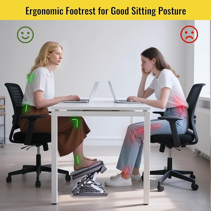 Foot Rest for Under Desk at Work Enlarged, Ergonomic Footrest with Adjustable Height and Angle, Foldable Foot Stool with Removable Pad Massage Beads for Office Gaming Chair Gray