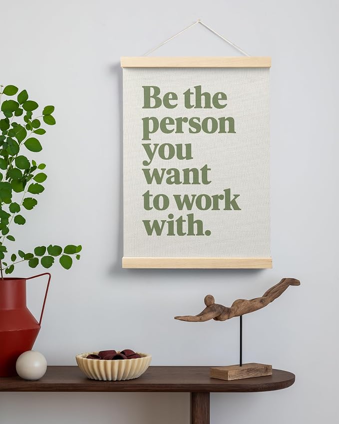FGFK Be the Person You Want to Work with Inspirational office Framed hanging Canvas wall art Poster Prints decor for women,Trendy Green Motivational posters office decorations for work,12x16 Inch