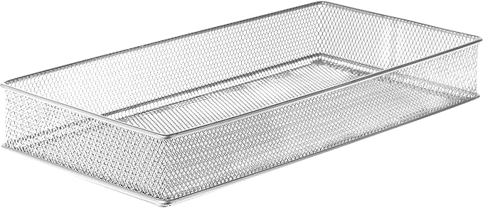 Ybm Home Silver Mesh Drawer Cabinet and or Shelf Organizer Bins, School Supply Holder Office Desktop Organizer Basket 1591s (1, 6x12x2 Inch)