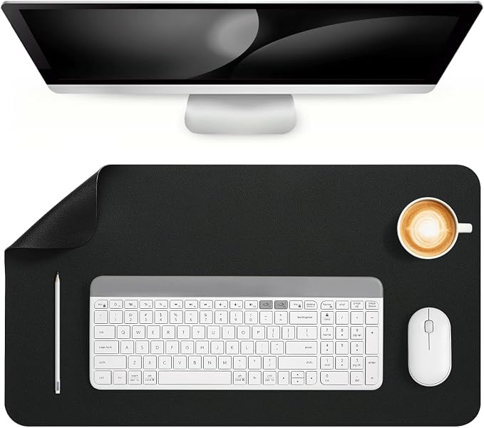 Dual Sided Desk Pad Faux Leather Desk Mat Large Mouse Pad | Desk Pad Protector Non-Slip Waterproof Desk Mouse Pad for Writing Desk, Office, Home(Black 23.6"X13")