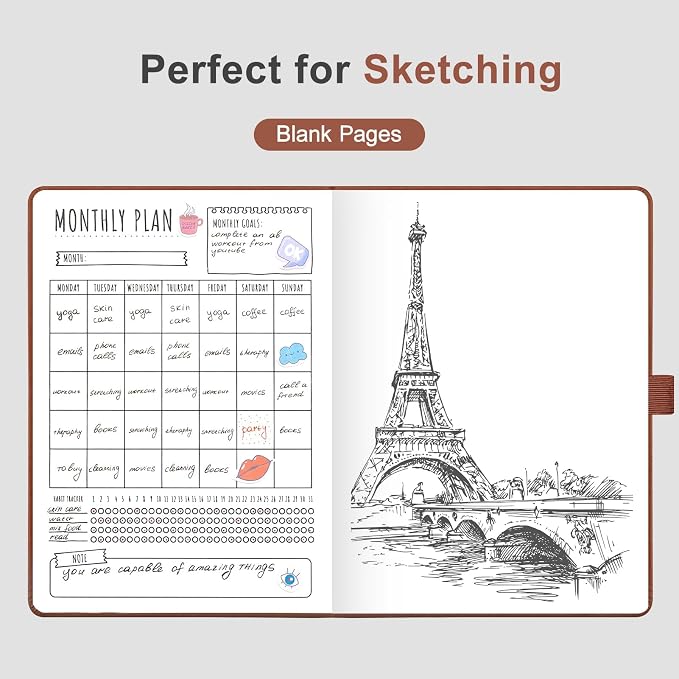 AHGXG Blank Journal Notebook, 160 Pages, A5 Medium Size (5.7'' x 8.3''), 120 GSM Thick Paper, Leather Hardcover, for Sketching, Drawing, Painting (Brown)
