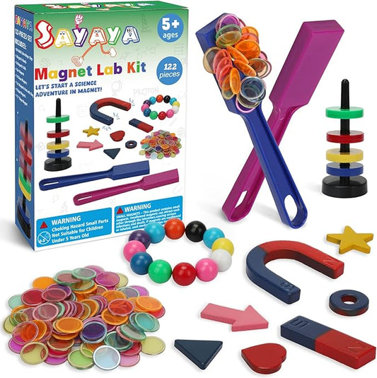 122 PCS Magnetic Science Kit for Kids - Magnetic Balls, Bingo Wands with Chips, DIY Magnet Toys for Kindergartners, Back to School Supplies, Educational Learning Activities for Classroom