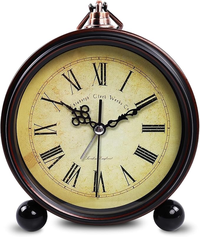 Vintage Analog Alarm Clock Classic2046, 5.25inch | Small Silent Desk Clock, Night Light, Battery Operated, For Table, Bedroom, Bedside, Living Room
