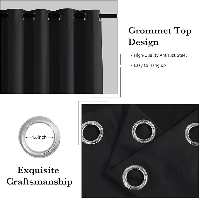 RYB HOME Black 100% Blackout Curtains for Bedroom, Wide Thermal Insulated Privacy Curtains for Sliding Glass Doors/Patio Door/Living Room/Open Closet, Room Divider Panel, W70 x L84, 1 Panel