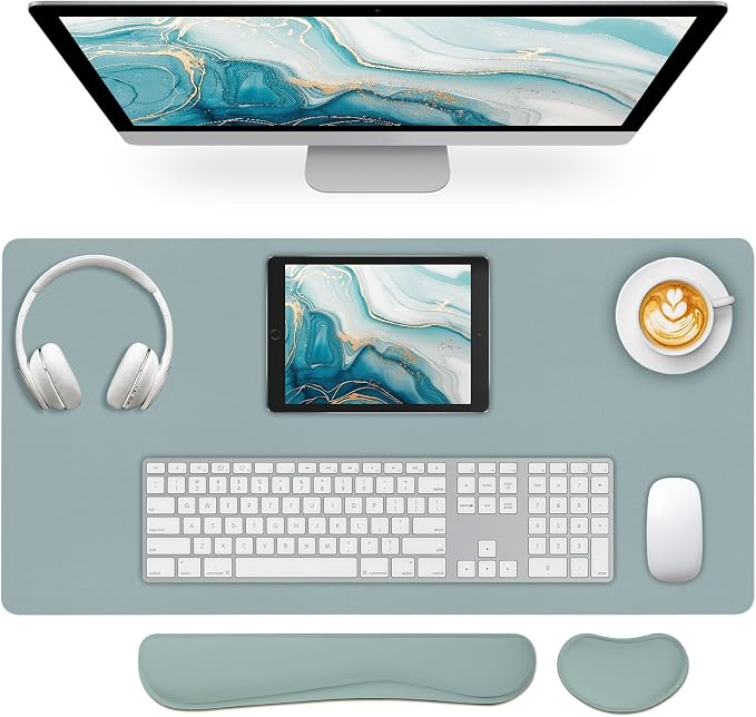 Desk Pad Mat Set,3-in-1 Large Mouse Pads with Wrist Rest and Keyboard Pad, Desk Mats for Keyboards and Mouses, Ergonomic Keyboard and Mouse Mat Set for Office Home Decor(Blue, 31.5" x 15.7")