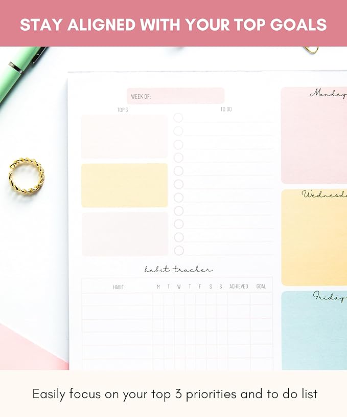 Weekly Planner Notepad Tear Off – 52 Undated Weekly Sheets Daily To Do List Notepad, Habit Tracker, Academic Planner Notebook, Daily Work Planner- Full Year Productivity Planner Weekly To Do List Pad