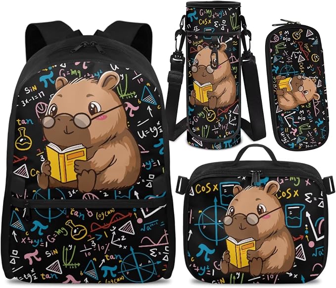 Doojoayie Cute Capybara 2nd Grade Backpack Girls Lightweight Backpacks for Girls with Lunch Box 17 inch Bookbag with Multiple Pockets Compartments for Kindergarten Book Theme