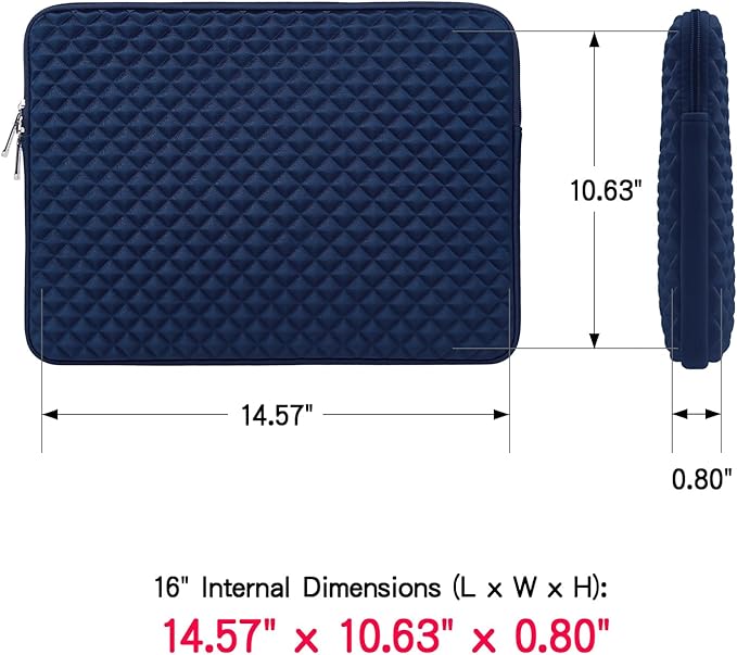 RAINYEAR 16 Inch Laptop Sleeve Diamond Foam Shock Resistant Padded Case Fluffy Lining Zipper Cover Carrying Bag Specially Compatible with New 16" MacBook Pro A2141 A2485 M1 M2 M3 M4(Navy Blue)