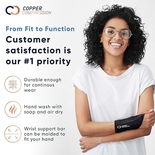 Copper Compression Wrist Brace - Copper Infused Adjustable Orthopedic Support Splint for Pain, Carpal Tunnel, Arthritis, Tennis Elbow, Tendinitis, RSI, Ganglion Cyst for Men Women - Left Hand - S/M