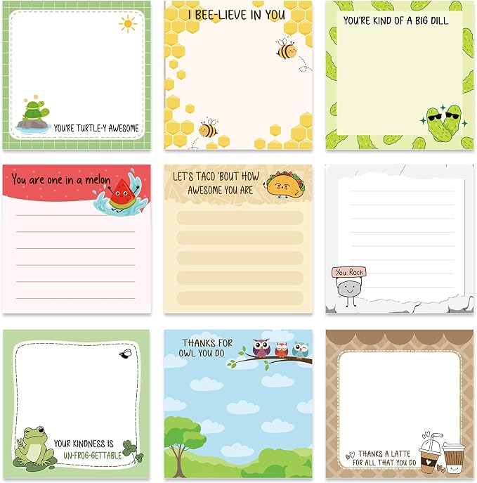 Inspirational Sticky Notes Gifts - 9 Pack Funny Positive Quotes Notepads 3x3 Inches, Fun Motivational Self-Adhesive Memo Pads Office Study Supplies for Friends Coworkers (450 Sheets)