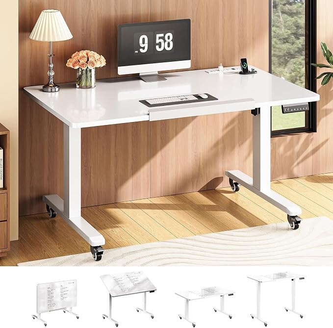 SEDETA 47x24'' Foldable Electric Standing Dry Erase Board Desk with Wheels | 180° Tiltable Mobile Rising Computer Desk Height Adjustable for Drawing/Writing/Gaming/Study/Home Office/Small Space