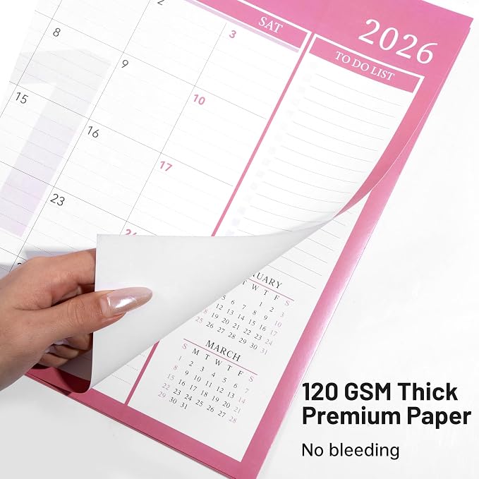 Yoment Desk Calendar Refill 2026-2027, Jan 2026-Dec 2027, Large 10"x16" Monthly Planner with to-do Lists 24 Months Calendar for Office School Home, Pink