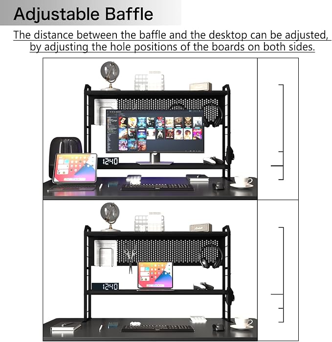 PROXRACER Ergonomic Monitor Stand for 42" and Up Tables, Adjustable Shelf, Rust-Free Metal Frame, Supports 200 lbs, Easy Assembly, Suitable for Gaming and Office